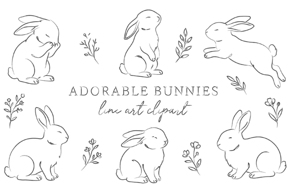 Download Minimalist Line Art of Six Cute Bunnies - Line art Collection