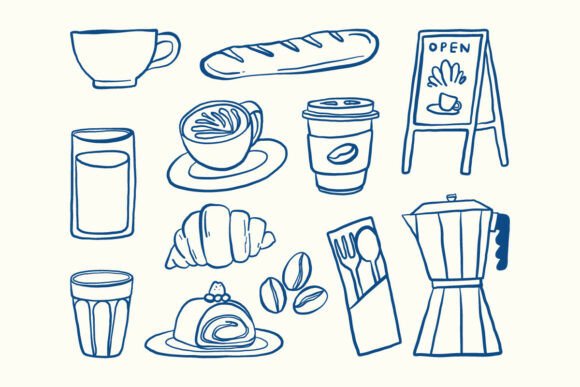 Download Cafe Doodle Line Art Clipart Set - Line art Collection