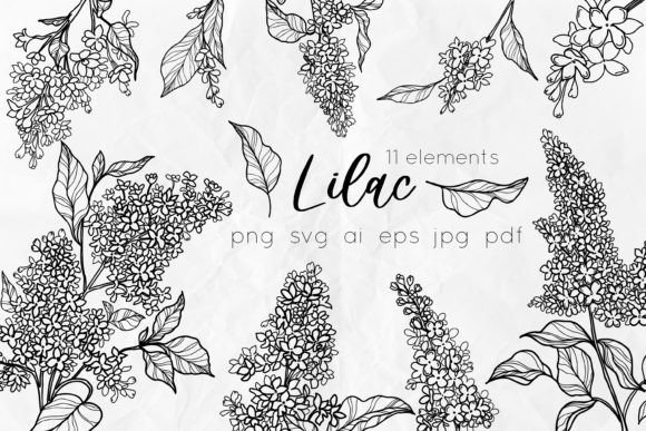 Download Lilac Flowers Line Art SVG - Line art Collection