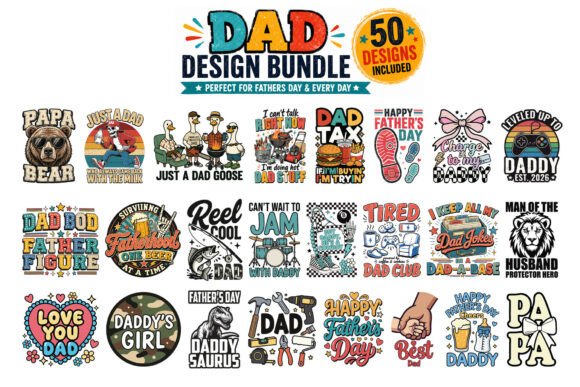 Download 50 Funny Dad PNG Designs Bundle, 300 DPI - Designs Collection