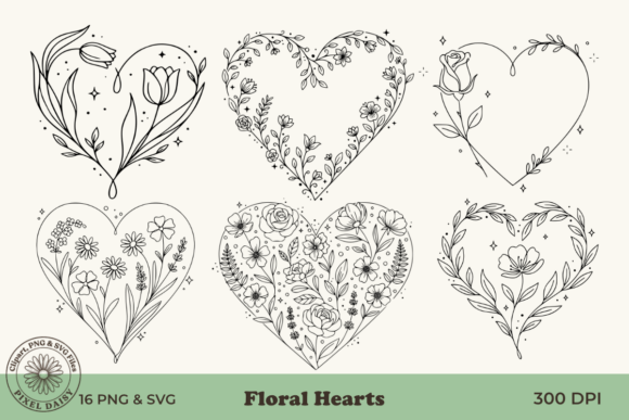 Download Floral Hearts Line Art Bundle - Line art Collection